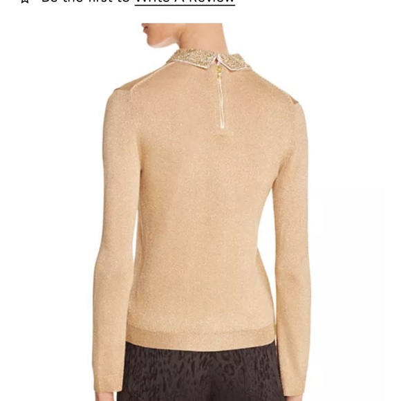 Alice+Olivia Dia Gold Metallic Sweater with Removable Embellished Collar - Small - Picture 11 of 15